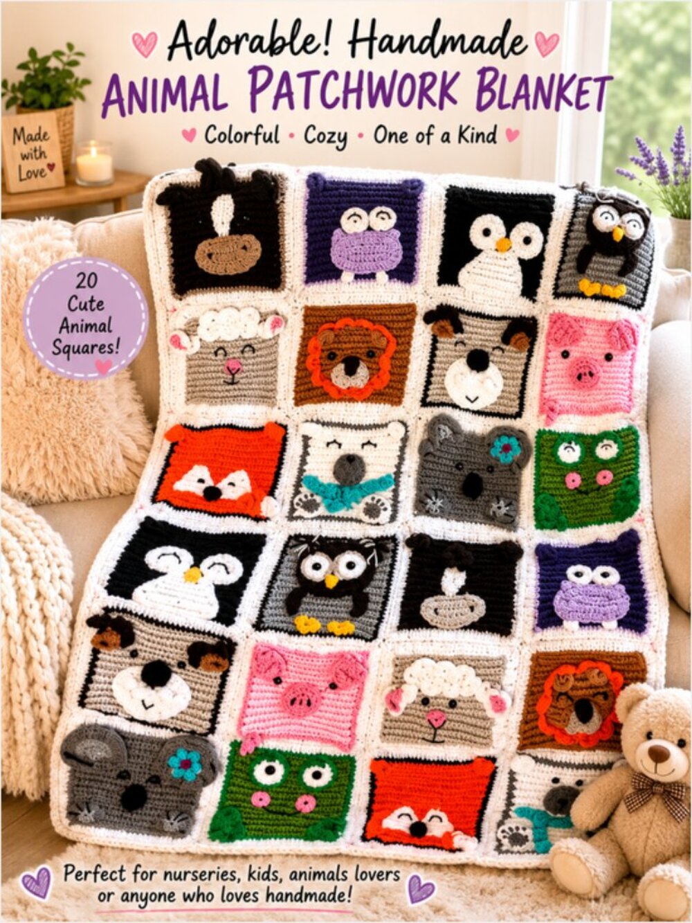 Handmade Crochet Animal Baby Blanket Afghan Throw Nursery Crib 3D Farm Zoo